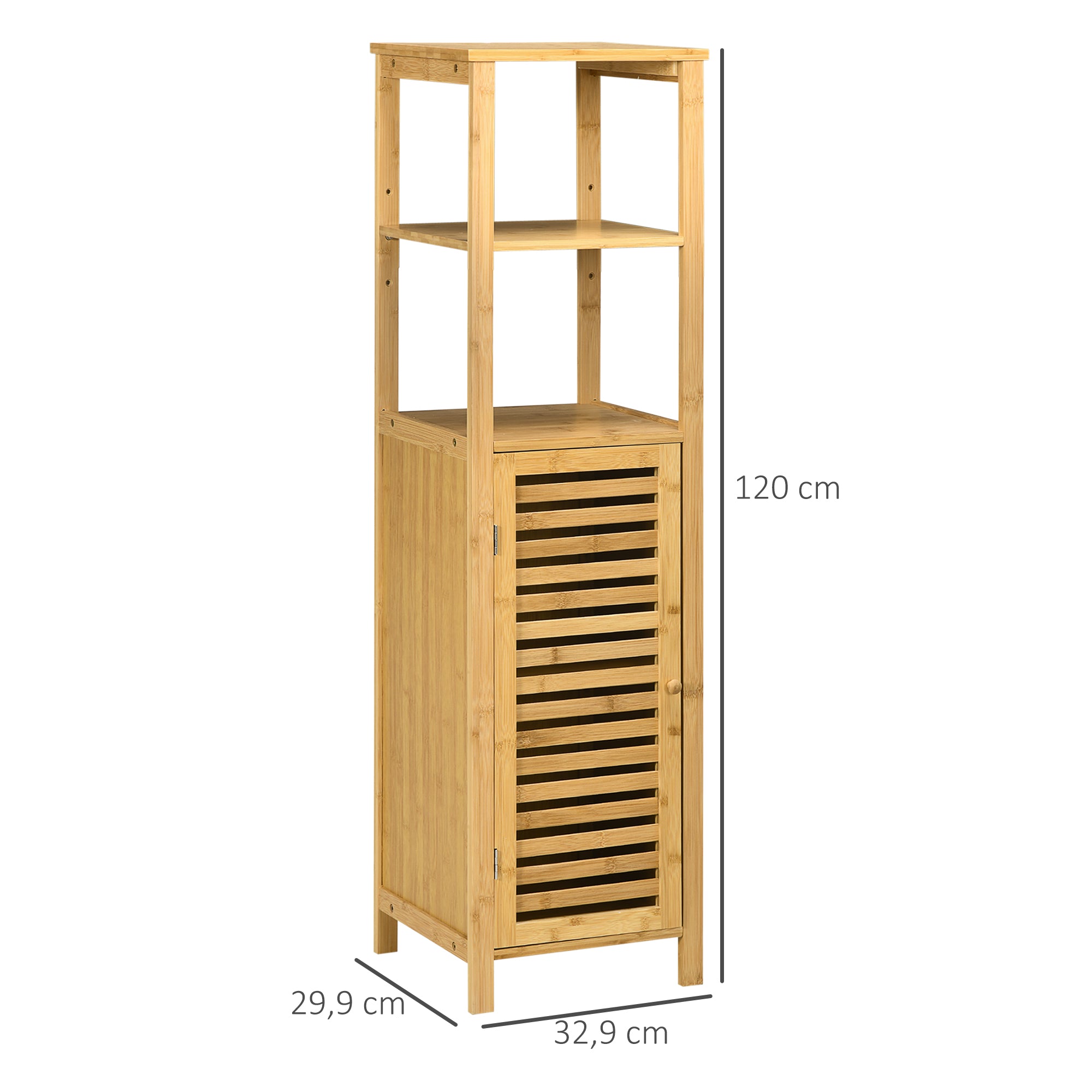 Bathroom Cabinet, Height-Adjustable, 2 Shelves, 33x30x120cm, Natural Bamboo