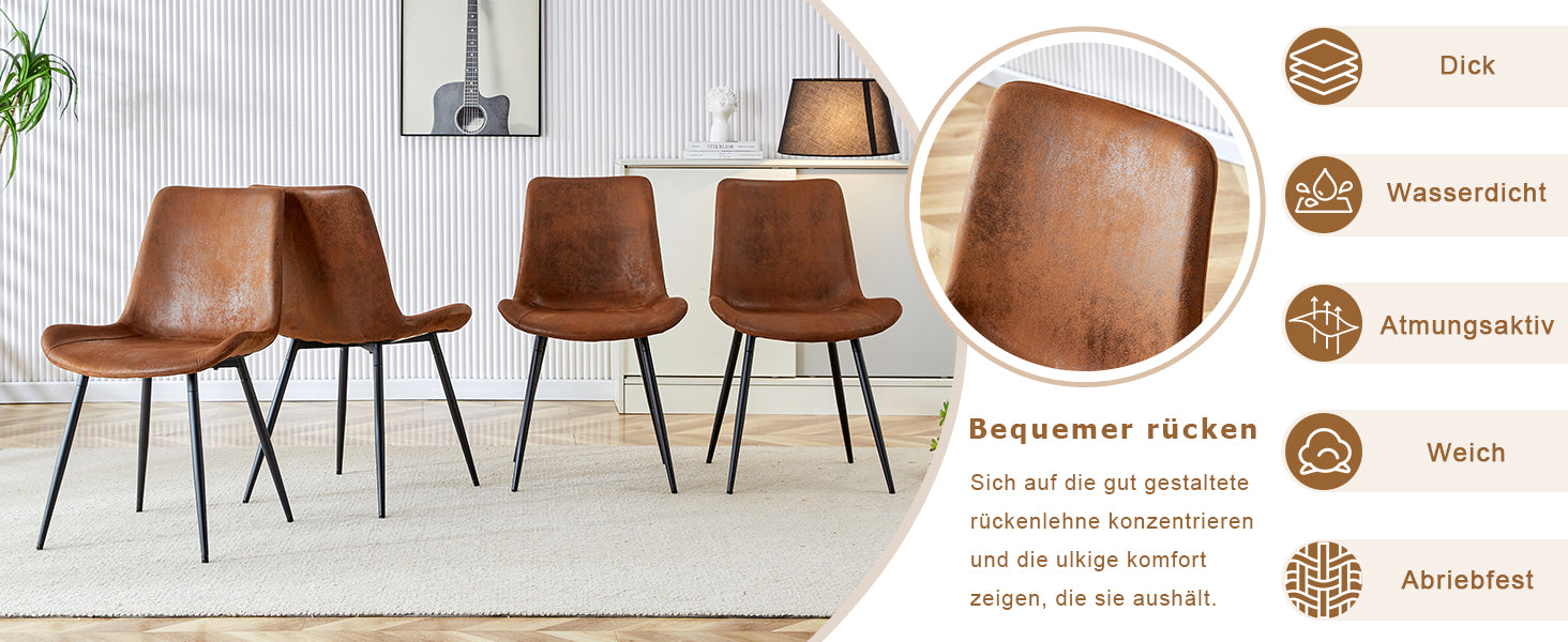 Dining Chairs, Set of 4 Modern Design with Non-Slip Metal Feet, Brown Tech-Fabric