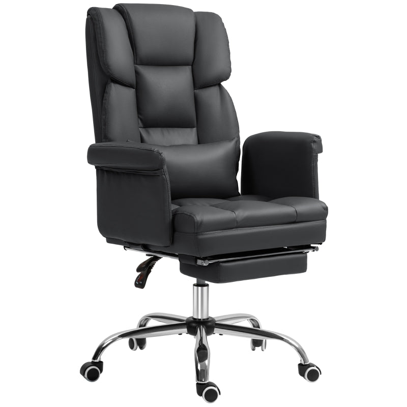 Office Chair, Ergonomic Reclining Computer with Footrest, Faux Leather Black