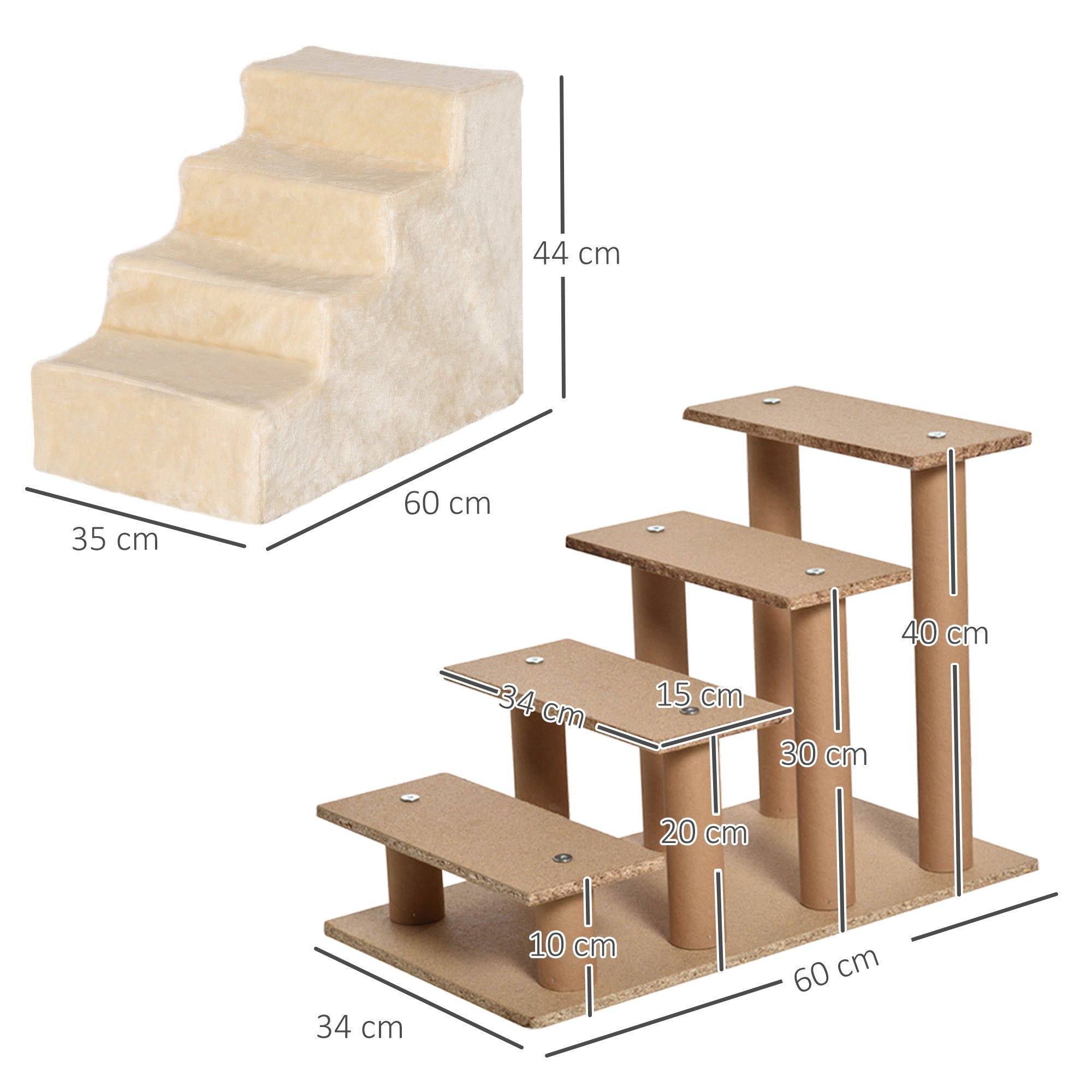 Pet Stairs 4-Step Ramp, Removable Cover, Chipboard Plush Beige