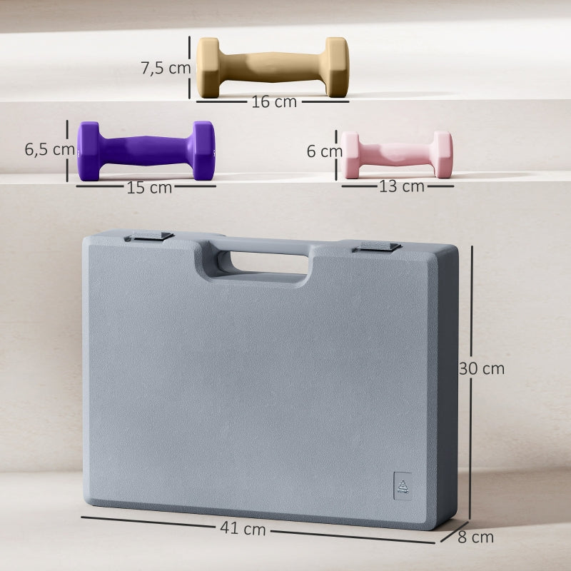 Dumbbell Set, 6 Weights, 1kg, 1.5kg, 2kg, Steel