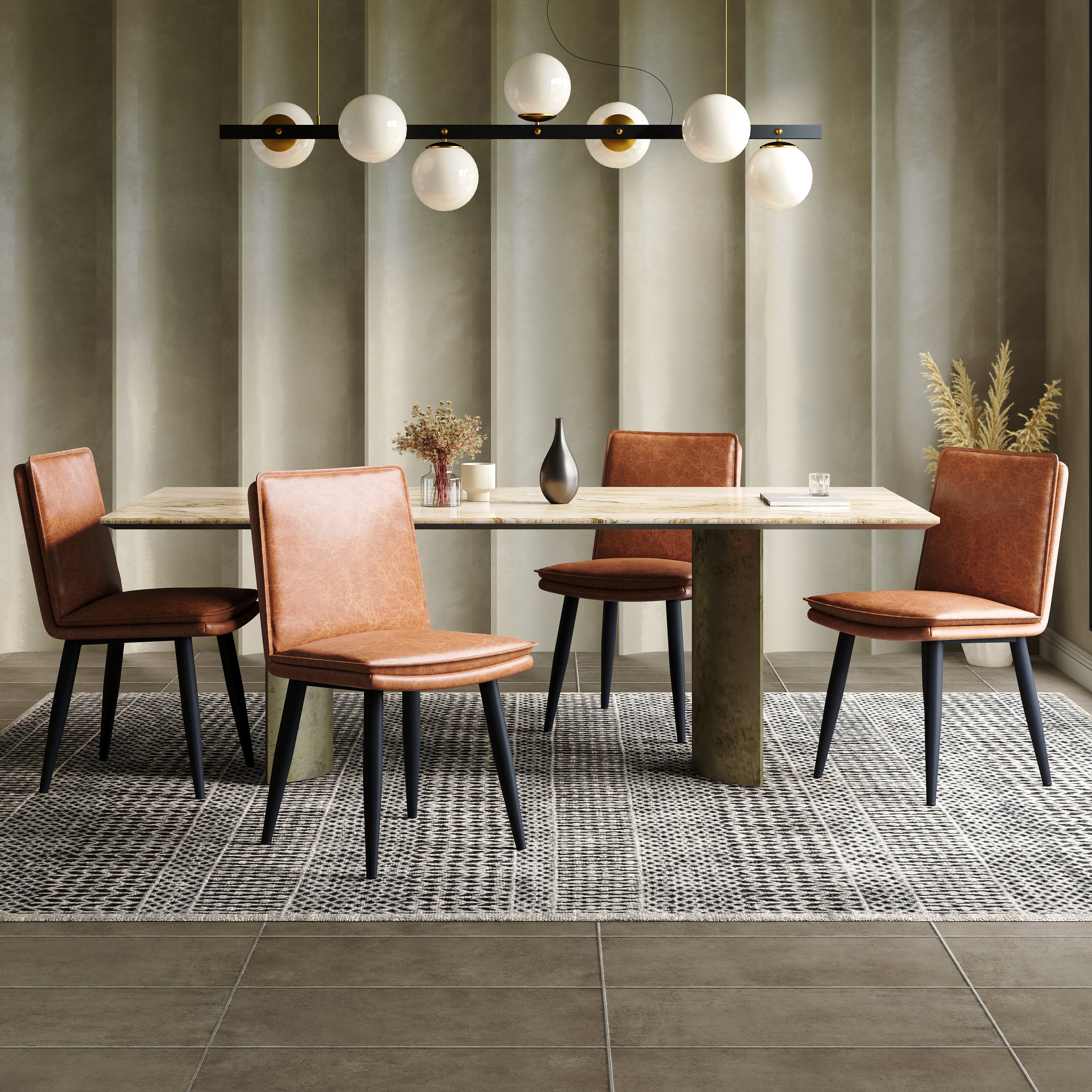 2 Dining Chairs, Double-Layered Cushions Modern Style, PU Brown