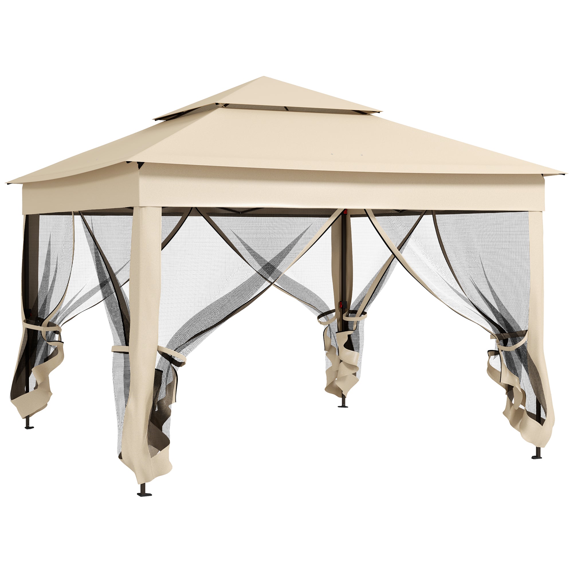 Pop Up Gazebo, 3x3m Double-Roof with Netting and Carry Bag, Cream White