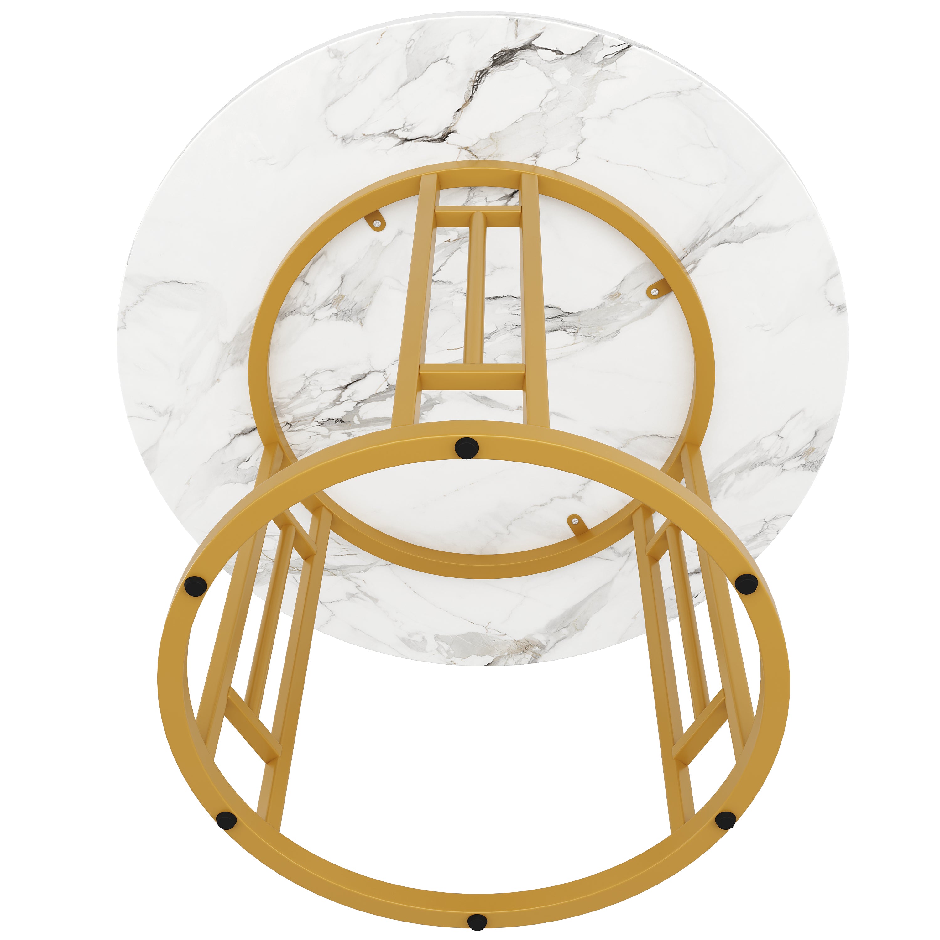 Round Dining Table 80cm, 4-Person, Metal Legs, MDF Marble, Gold