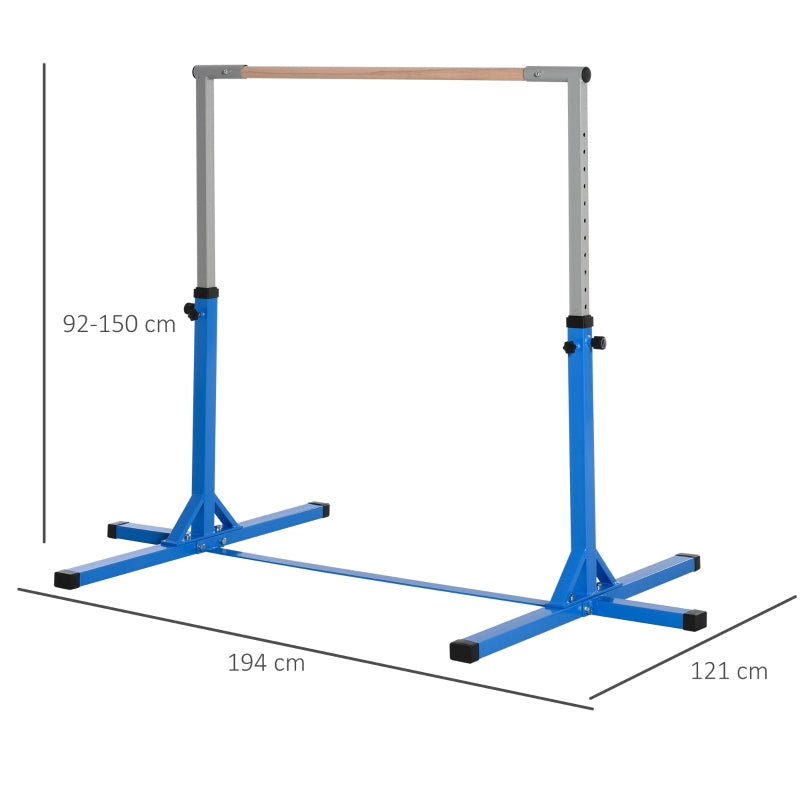 Gymnastics Bar with 13-Level Height Adjustment and Wooden Steel Construction, Blue