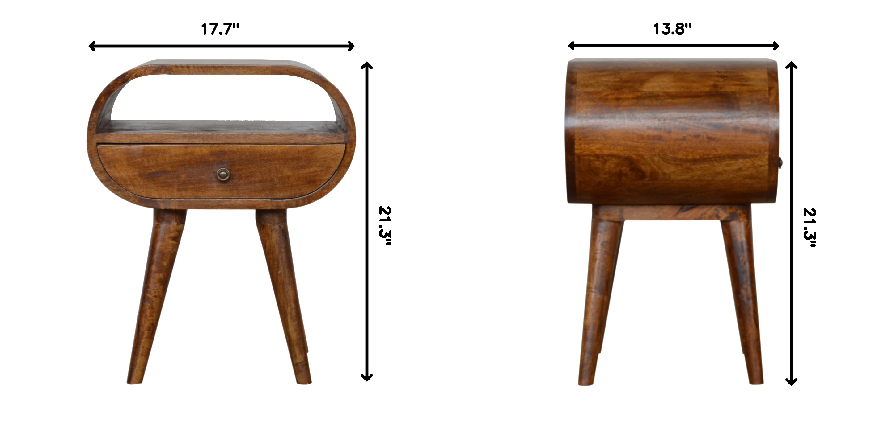 Solid Wood Nightstand, 1 Drawer 1 Open Slot, Chestnut Brown