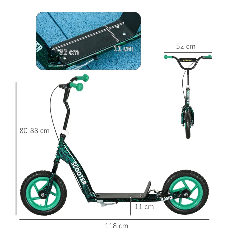 Children's Kick Scooter with Height-Adjustable Handlebar, Brake and Stand, Green Steel