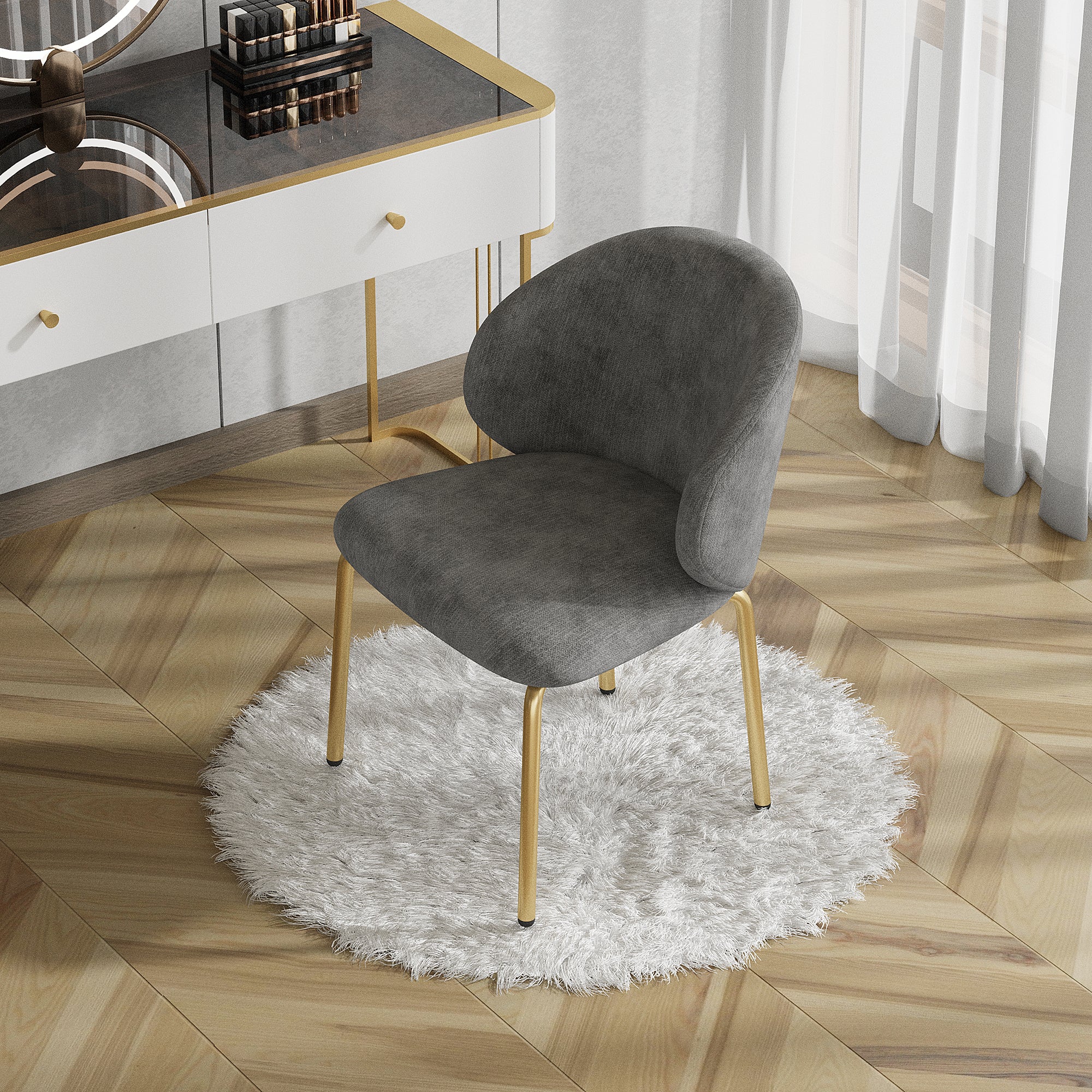 Dining Chairs and Lounge Chairs with Gold Legs, Set of 2, Grey Chenille