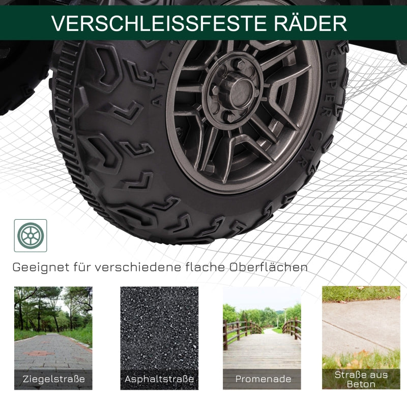 Children's Electric Quad Bike with LED Headlights and Music, Black and Green