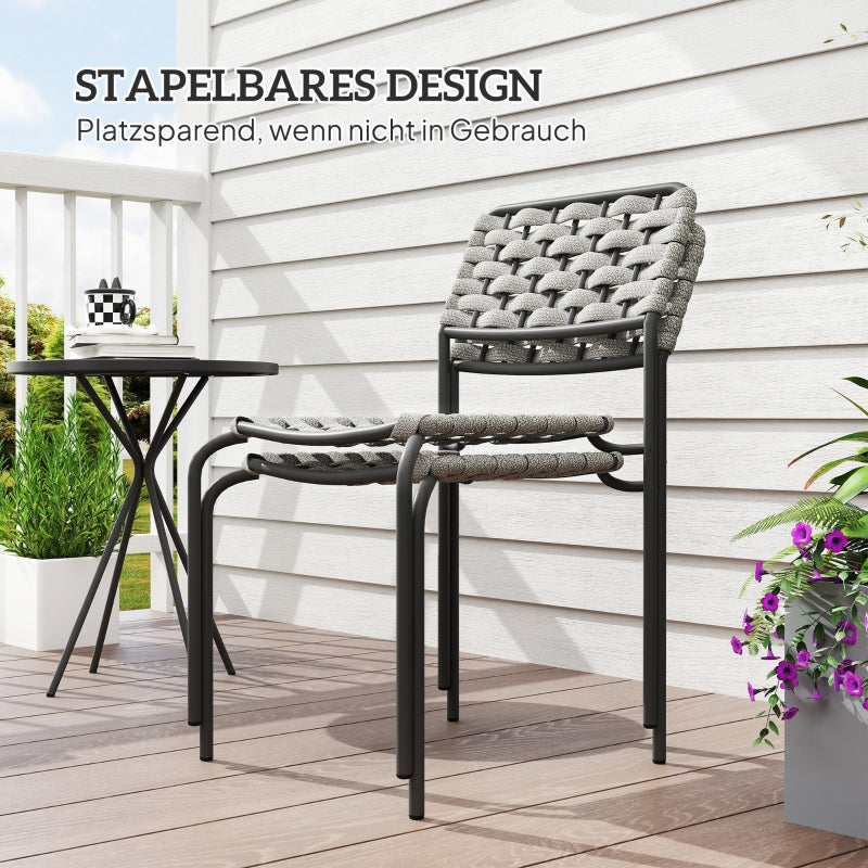 Polyrattan Garden Furniture Set, 2-Person 3-Piece Stackable Chairs &amp; Table, Grey