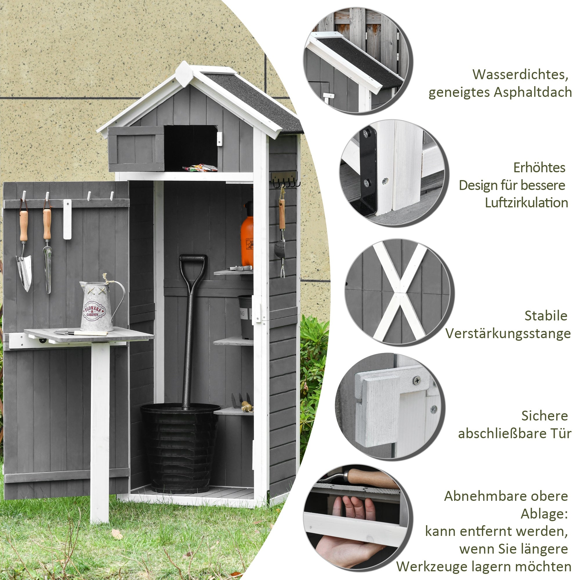 Garden Cabinet Wooden Tool Shed with Door and Roof Grey