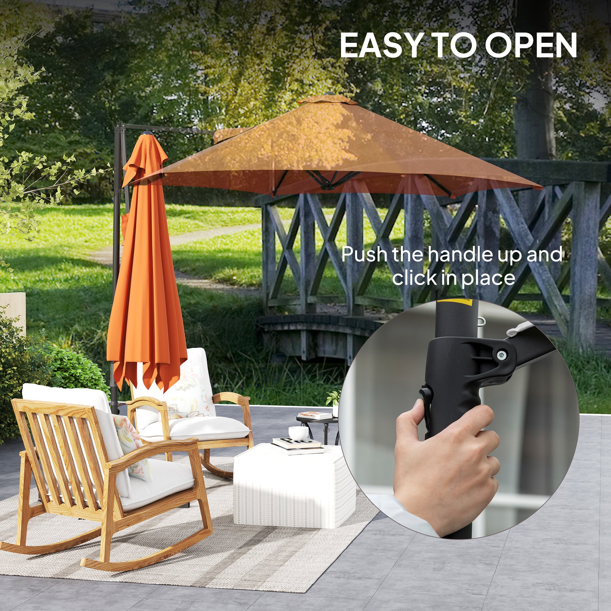 2.5M Garden Cantilever Parasol, Offset 360° Rotation Cross Base, Orange