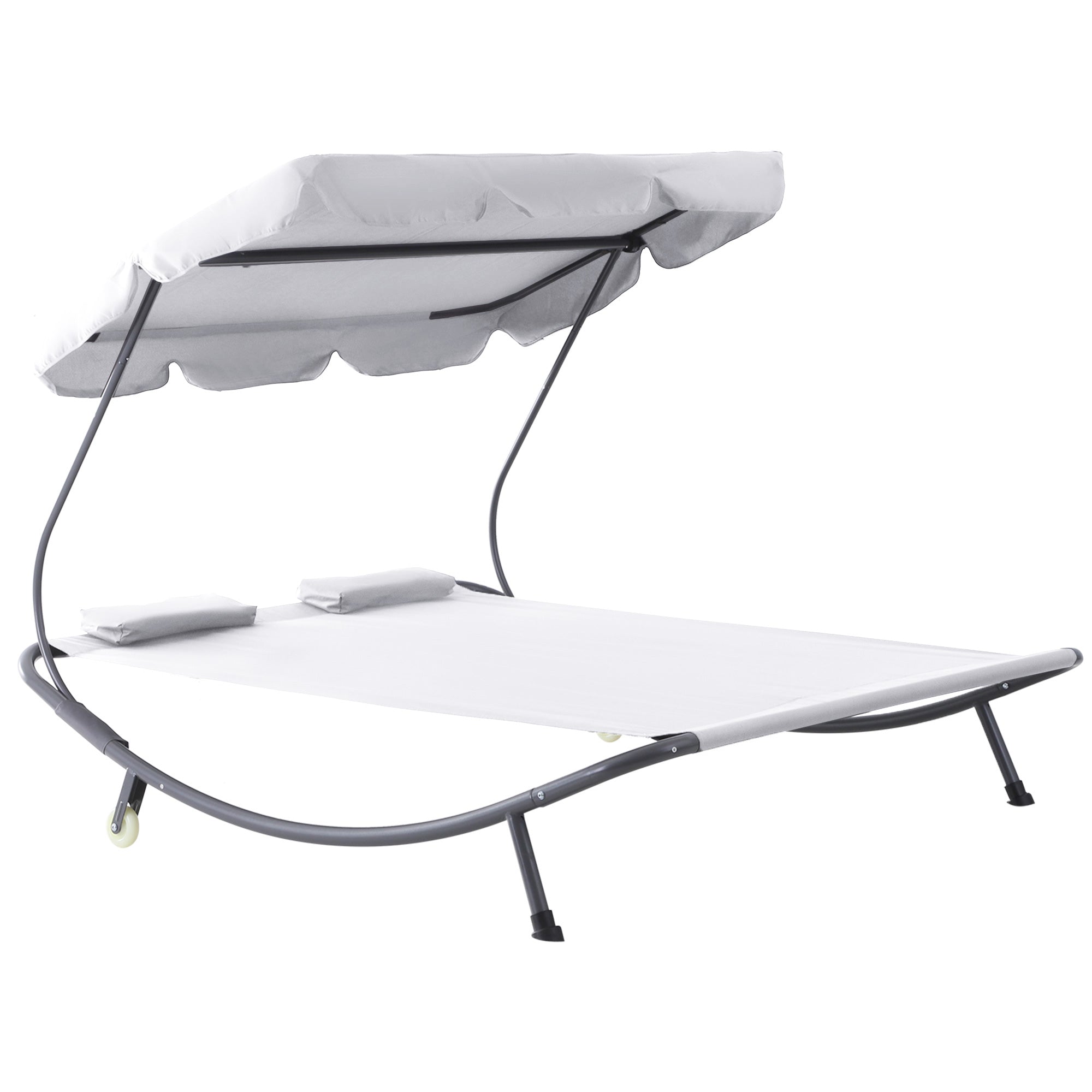 Double Sun Lounger Garden Daybed for 2 with Canopy Wheels Pillows White