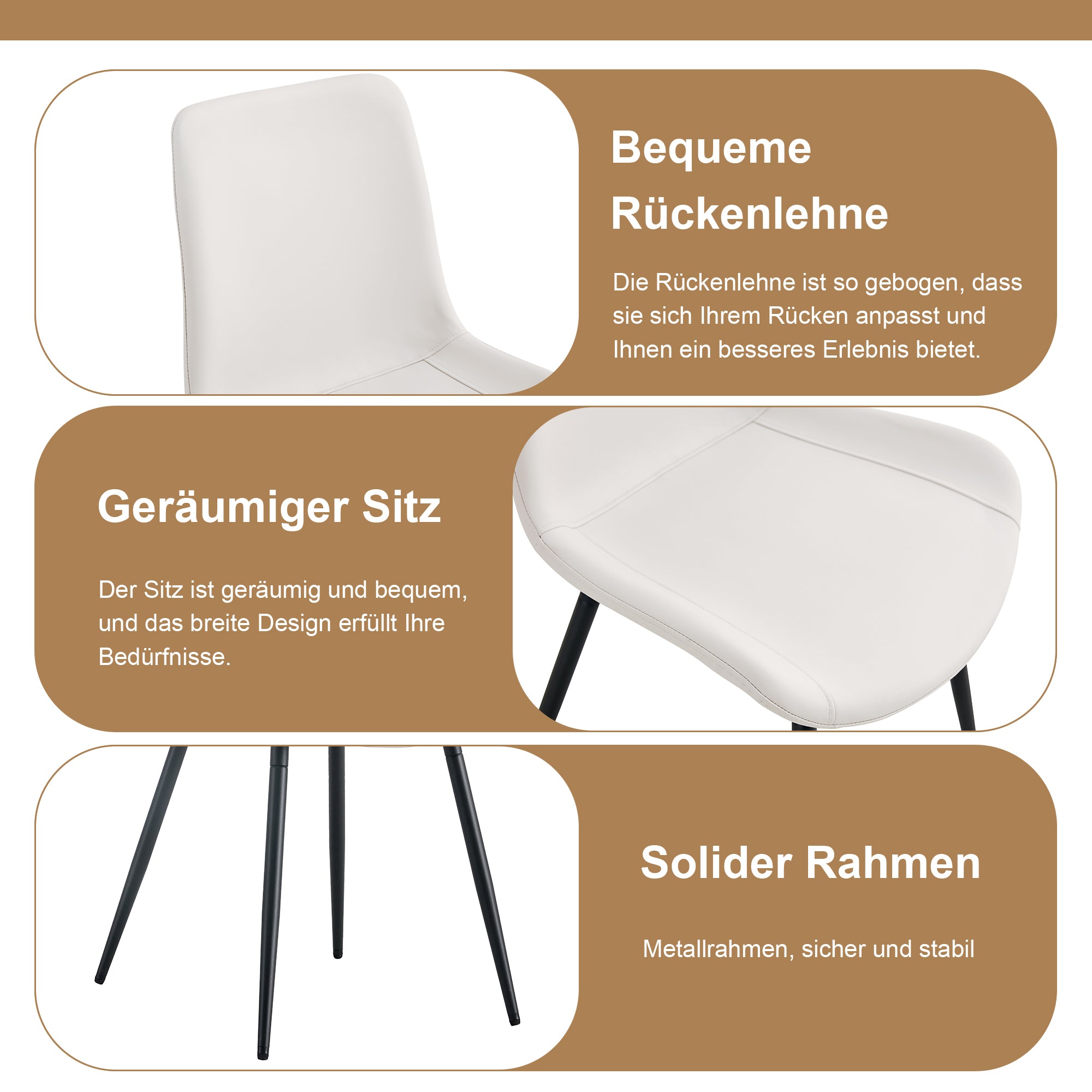 Modern Minimalist Round Table Set, 4 White Armchairs, Integrated Storage, 100cm Diameter, Brown Wood/White PU