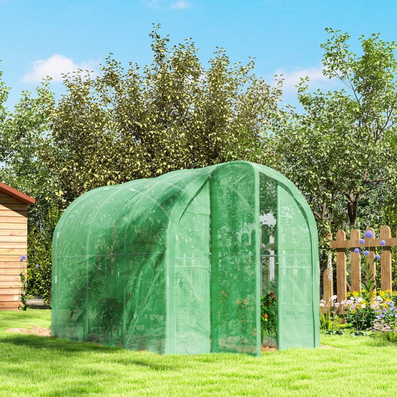 3 x 2 x 2m Polytunnel Greenhouse Hinged Door Walk-in PE Cover Galvanised Steel Green