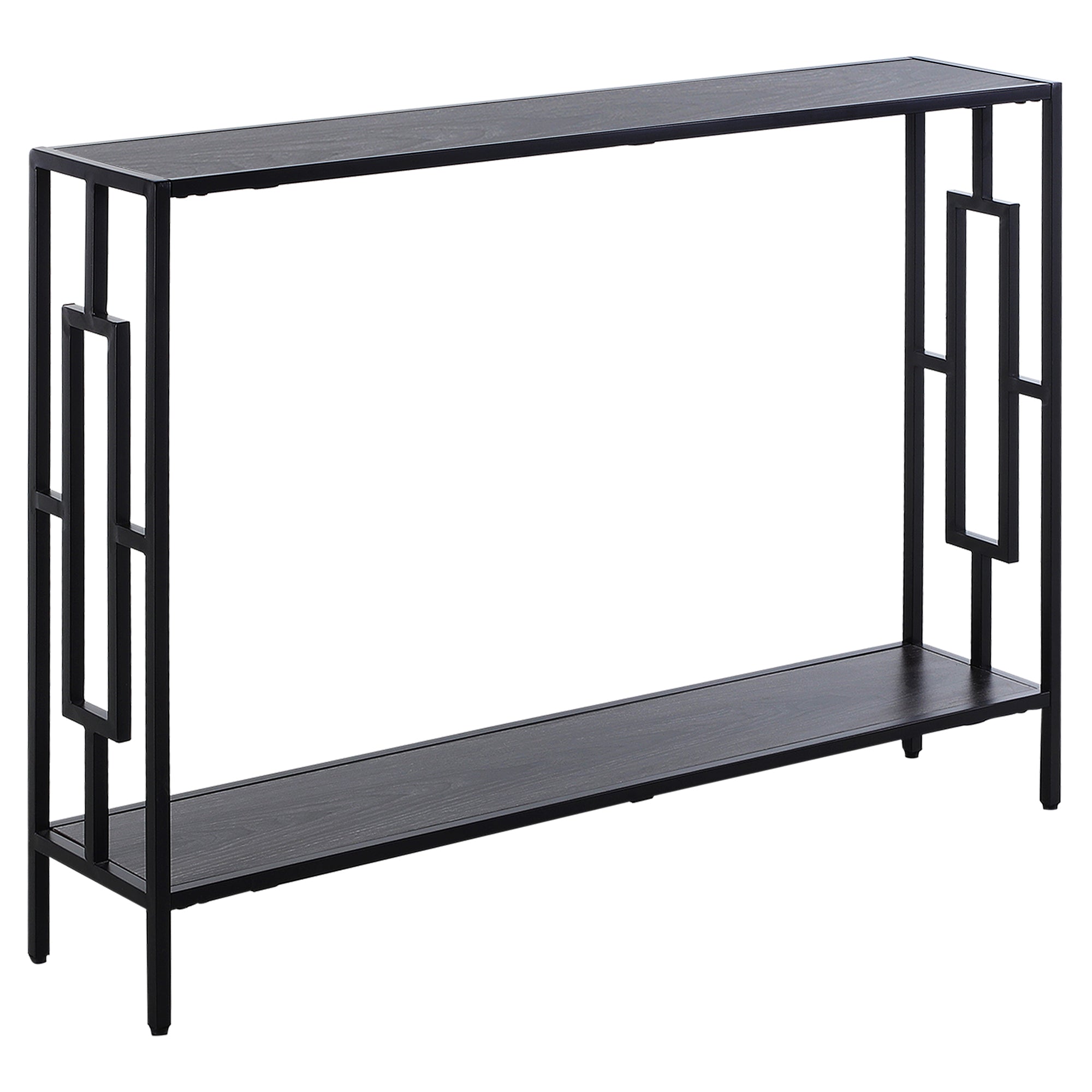 Industrial Console Table, Storage Shelf Narrow Hallway Dressing Desk Metal Frame, Grey and Black