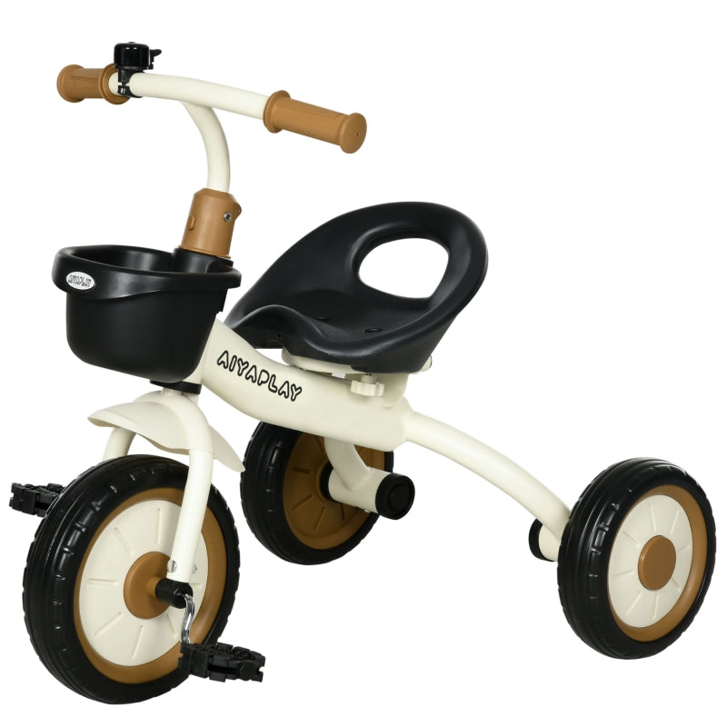 aiyaplay tricycle for children 2-5 years, height-adjustable seat, bell, bicycle basket, metal frame, white