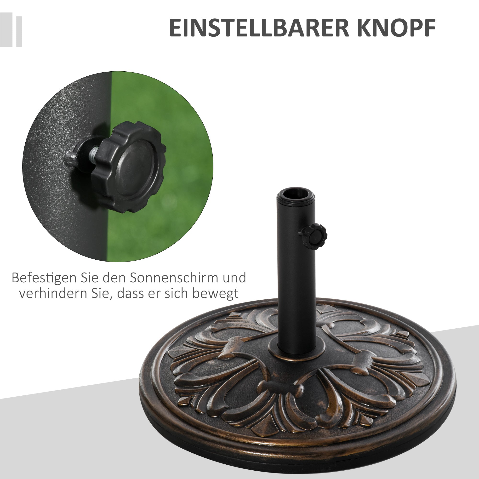 Parasol Base 13 kg Umbrella Holder Ø35/Ø38/Ø48mm, Plastic/Cement Antique Bronze