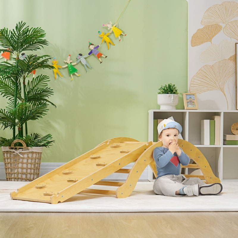 Children's Climbing Set, 4-in-1 Design with Arched Bridge, Rocking Swing, Cushion and Slide, Wood