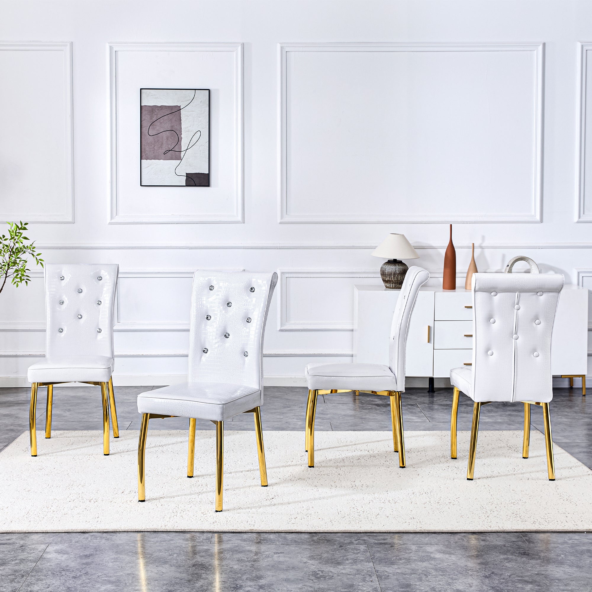 Dining Chairs, Set of 2 Retro Upholstered with Crystal Buckles, Faux Alligator Leather