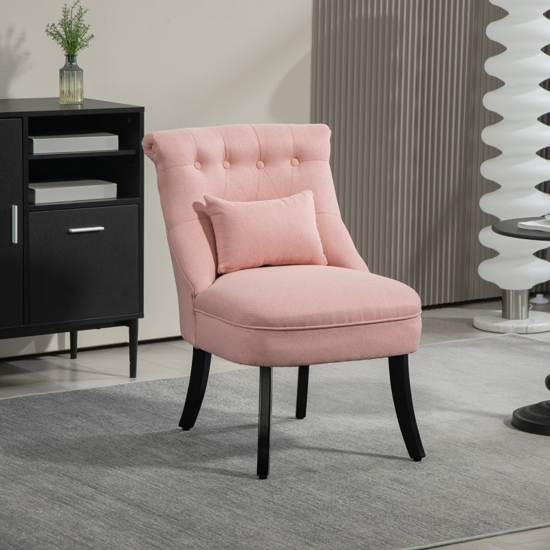 Fabric Single Sofa Tub Chair Upholstered with Pillow, Solid Wood Leg, Pink