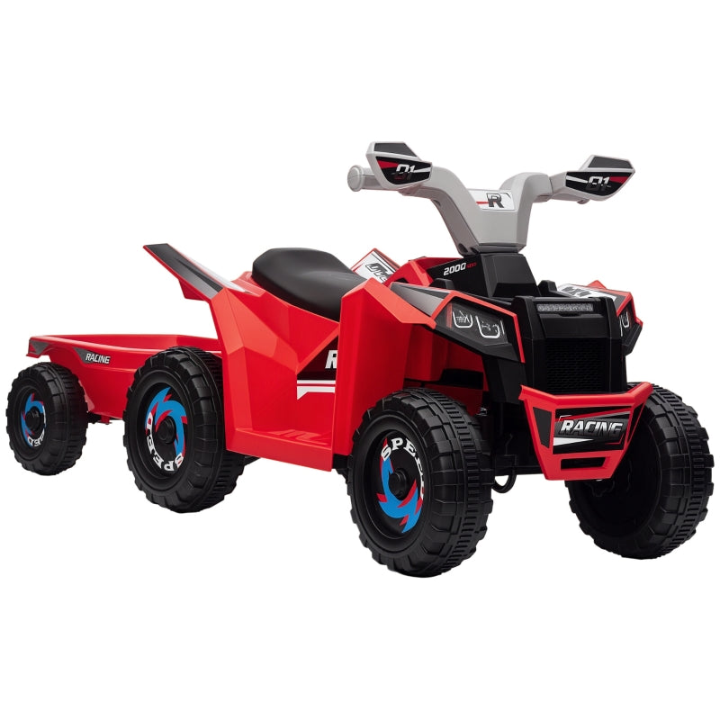 electric children's quad with trailer, 2.5 km/h, 50-minute ride, for 1.5 to 3 years, 25 kg, red