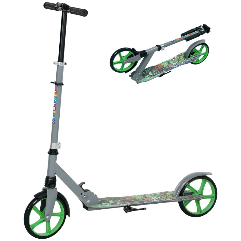 AIYAPLAY Children's Scooter foldable with adjustable handlebar height, 2 large wheels, rear mudguard brake, green