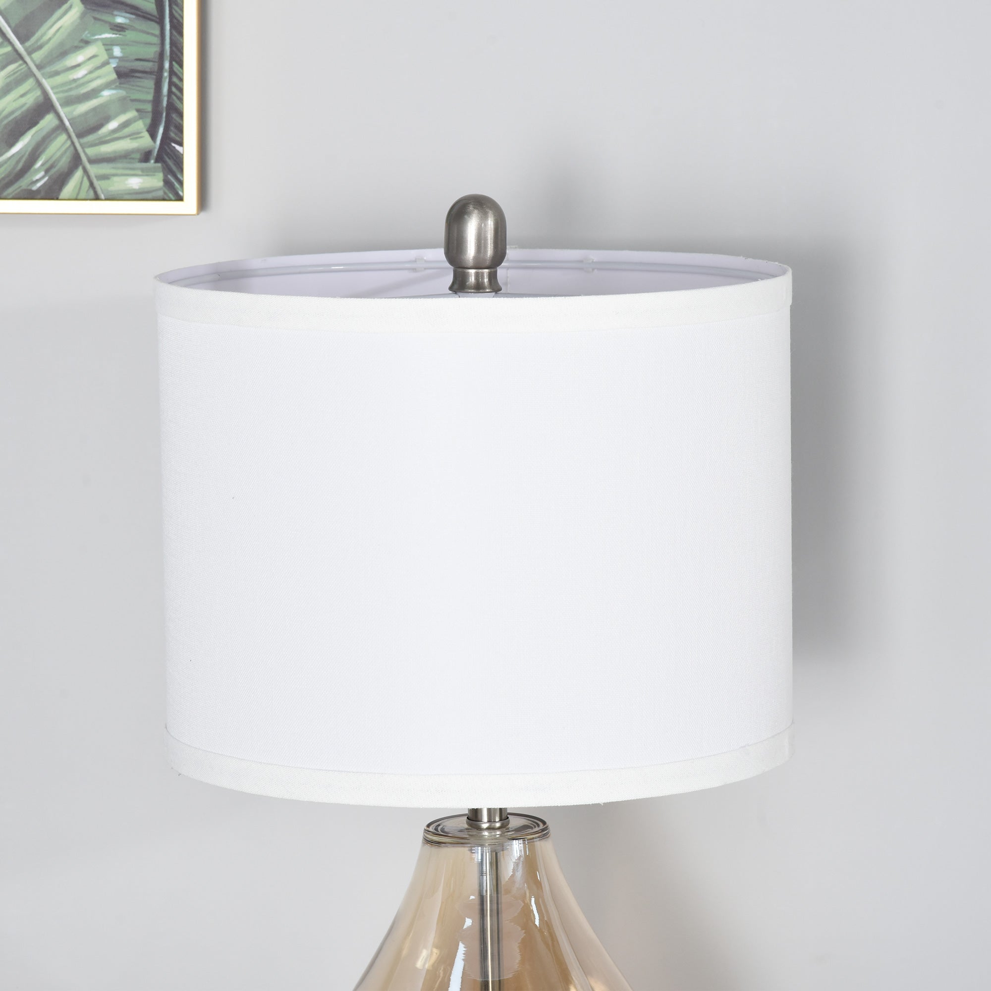 Table Lamp Set of 2 Bedside Lamps E27 Socket 40W Glass Linen Steel Amber