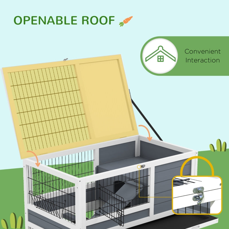 Double Deckers Guinea Pig Cage, Indoor Rabbit Hutch with Feeding Trough, Trays, Ramps, Openable Top - Grey
