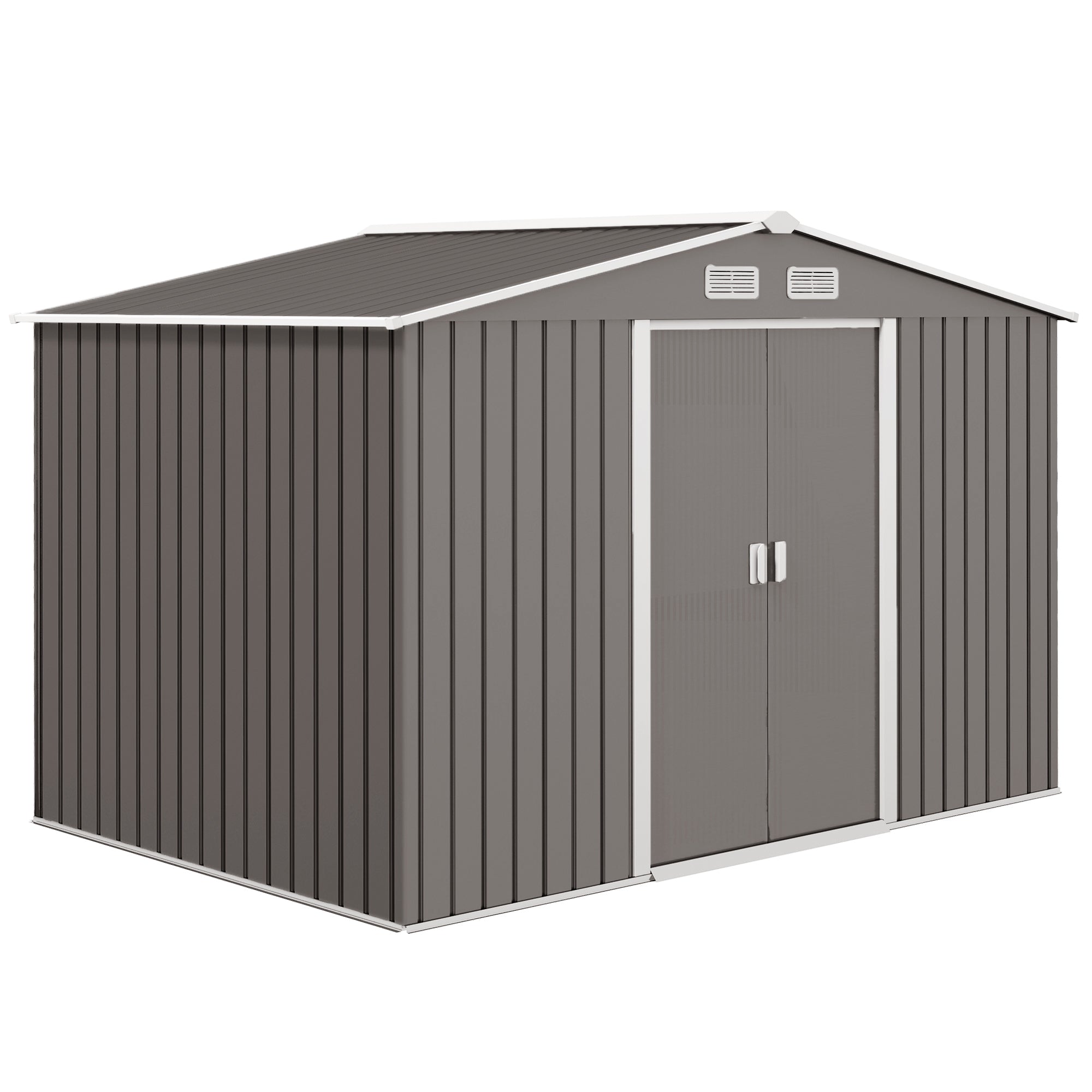 Outdoor Garden Metal Storage Shed Tool Box with Roofed Foundation Ventilation & Doors, Grey