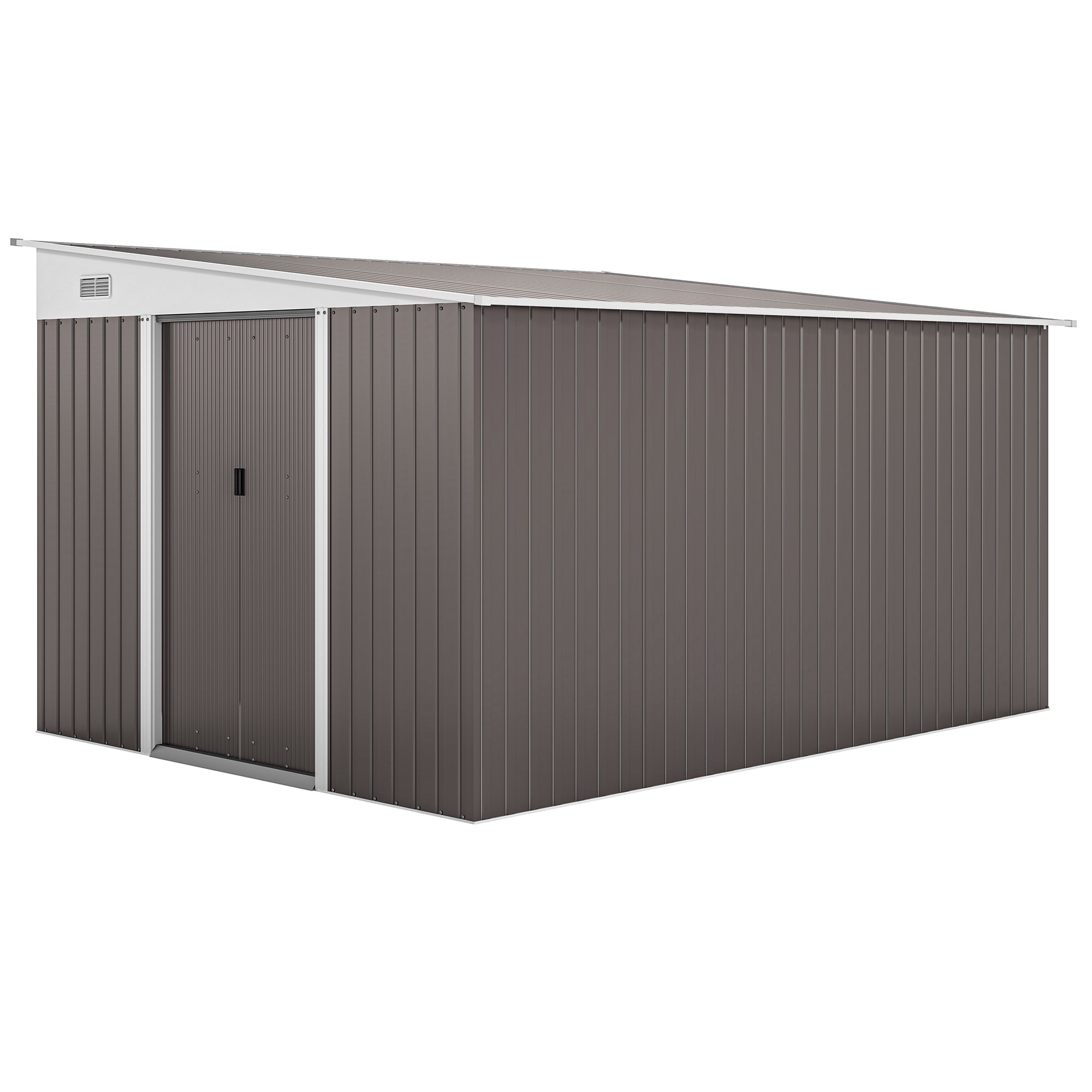 Lean to Metal Garden Shed with Double Sliding Doors and Vents, Grey