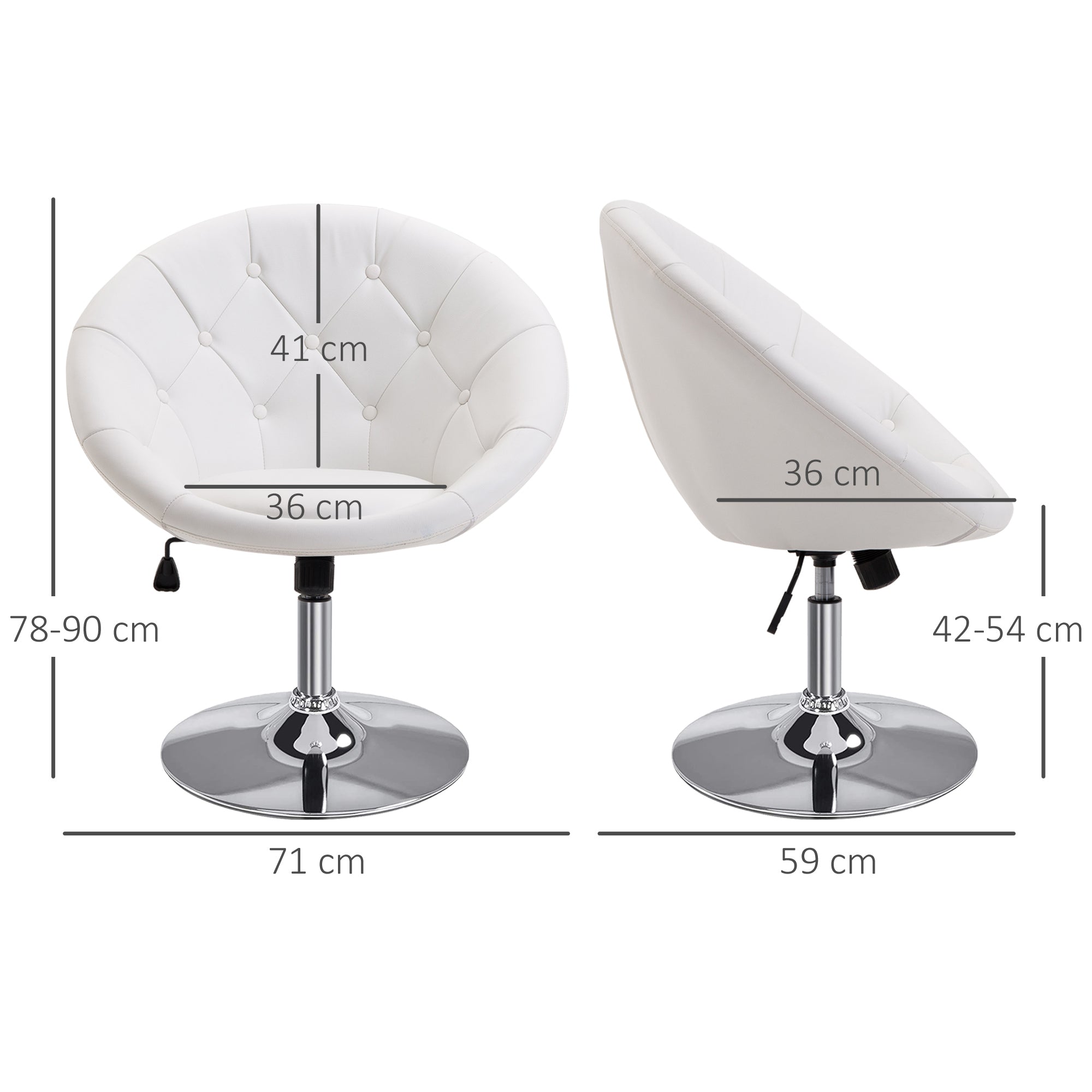Work Stool Swivel Height-Adjustable Chrome-Plated Black/White PU Steel