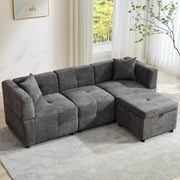 80" Sectional Sofa Couch with Removable Storage Ottoman, L-Shaped, Fabric, Grey