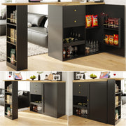 Rotating Bar Table Multifunctional Storage with 2 Drawers and Sliding Door Cabinet