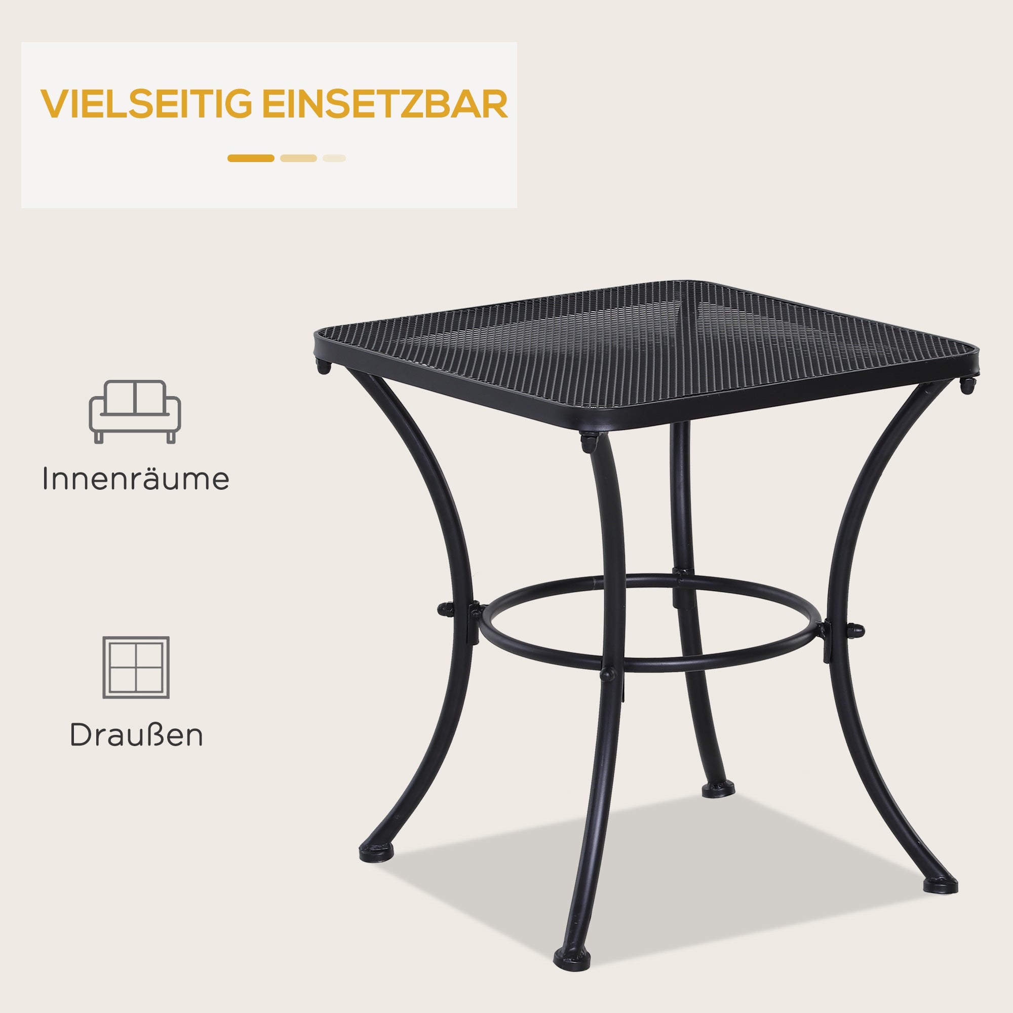 Side Table, Garden/Balcony Coffee Table 45x45x50cm, Metal Black
