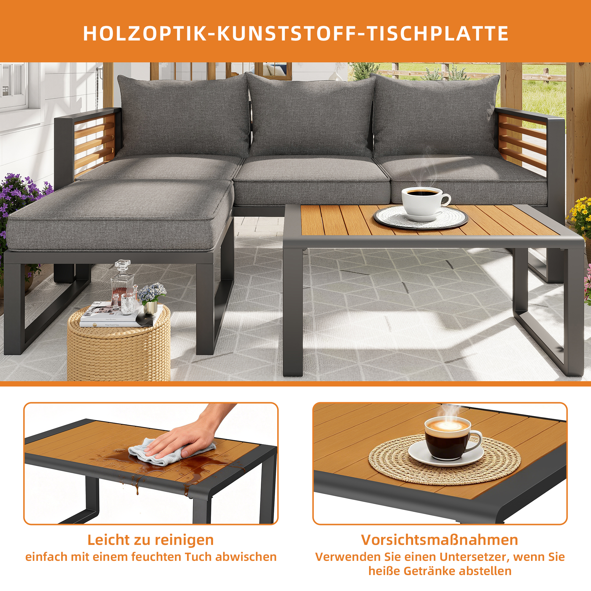 Garden Lounge Set 6-8 Seater Outdoor Sofa - Galvanized Iron Frame