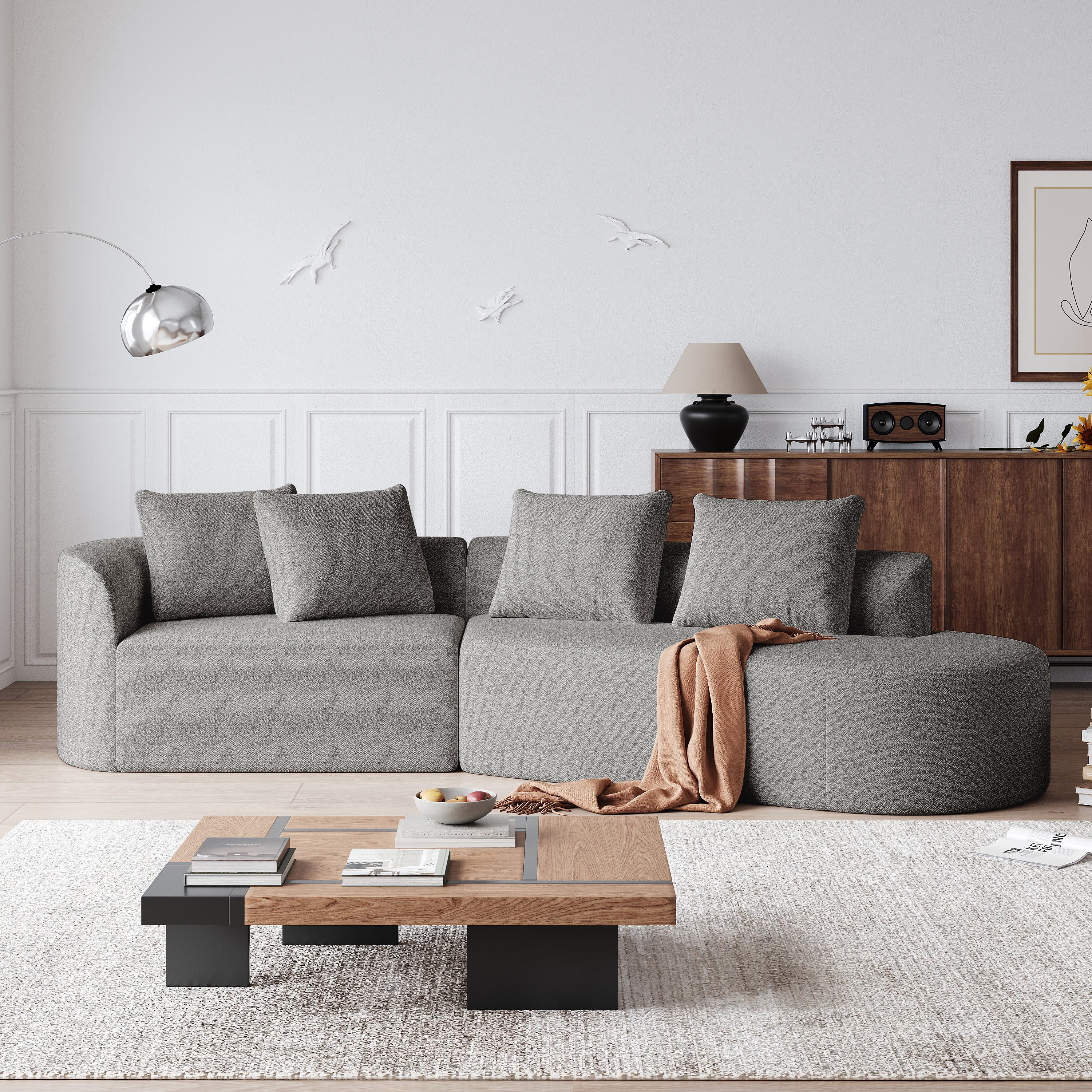 Chenille Sofa, Modern Upholstered Oversized Corner 4-Seater, freely combinable