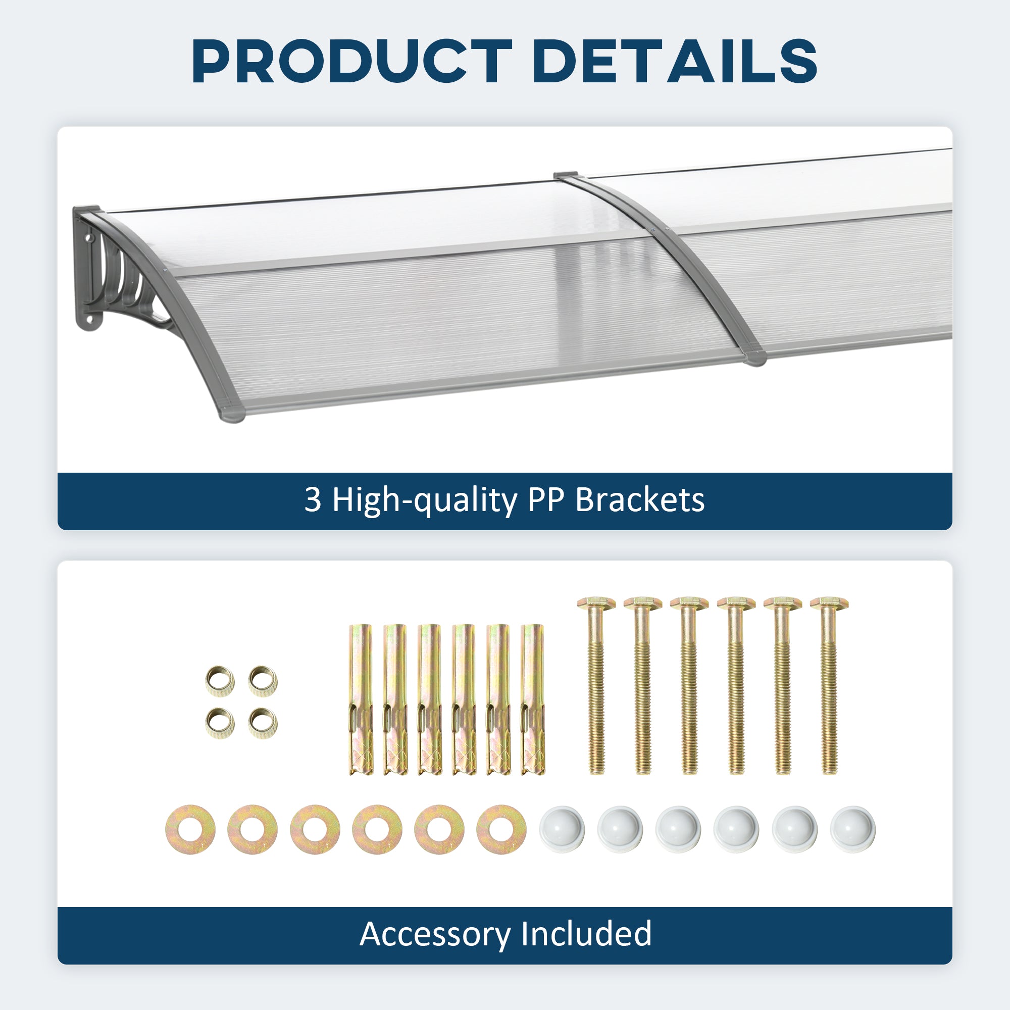 Front Door Canopy Outdoor Awning Rain Shelter 196 x 75cm Clear