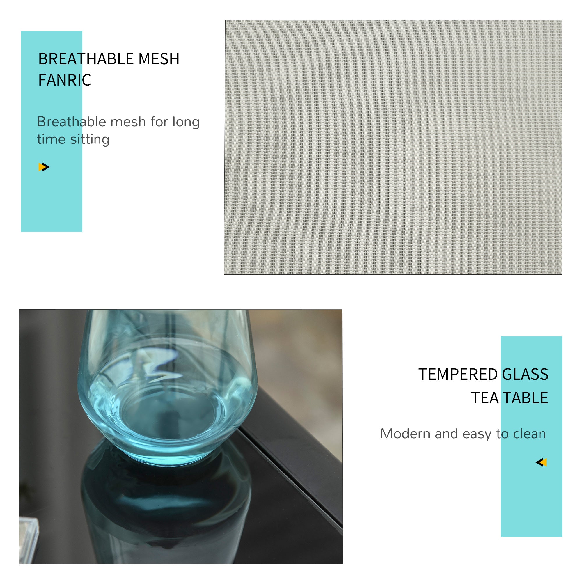 3 Pieces Sun Lounger Chair Set, Outdoor Recliner with Side Table and Armrest, Metal Frame, Grey