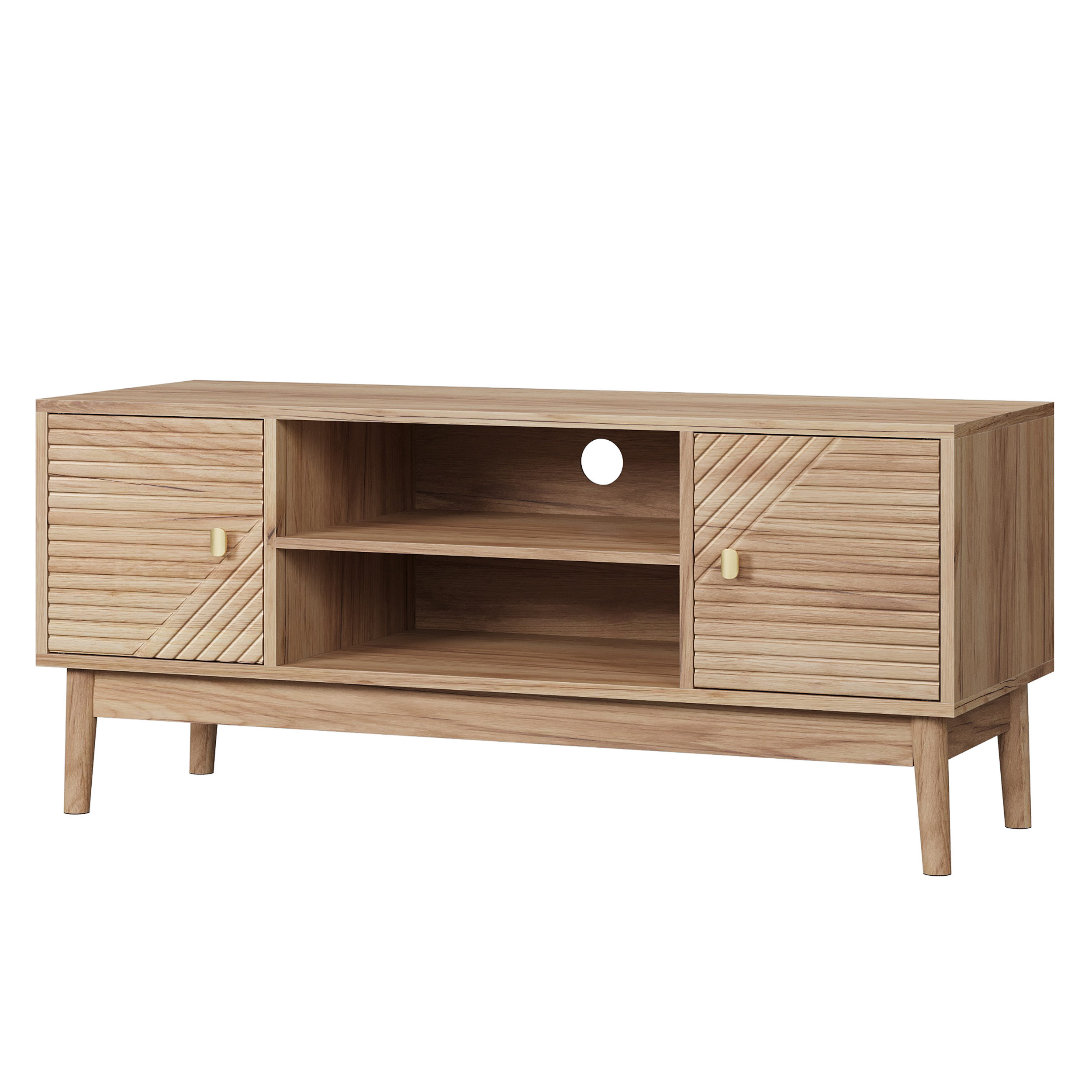 TV Stand 110cm High Mid-Century Modern Storage Media Console - Oak Color