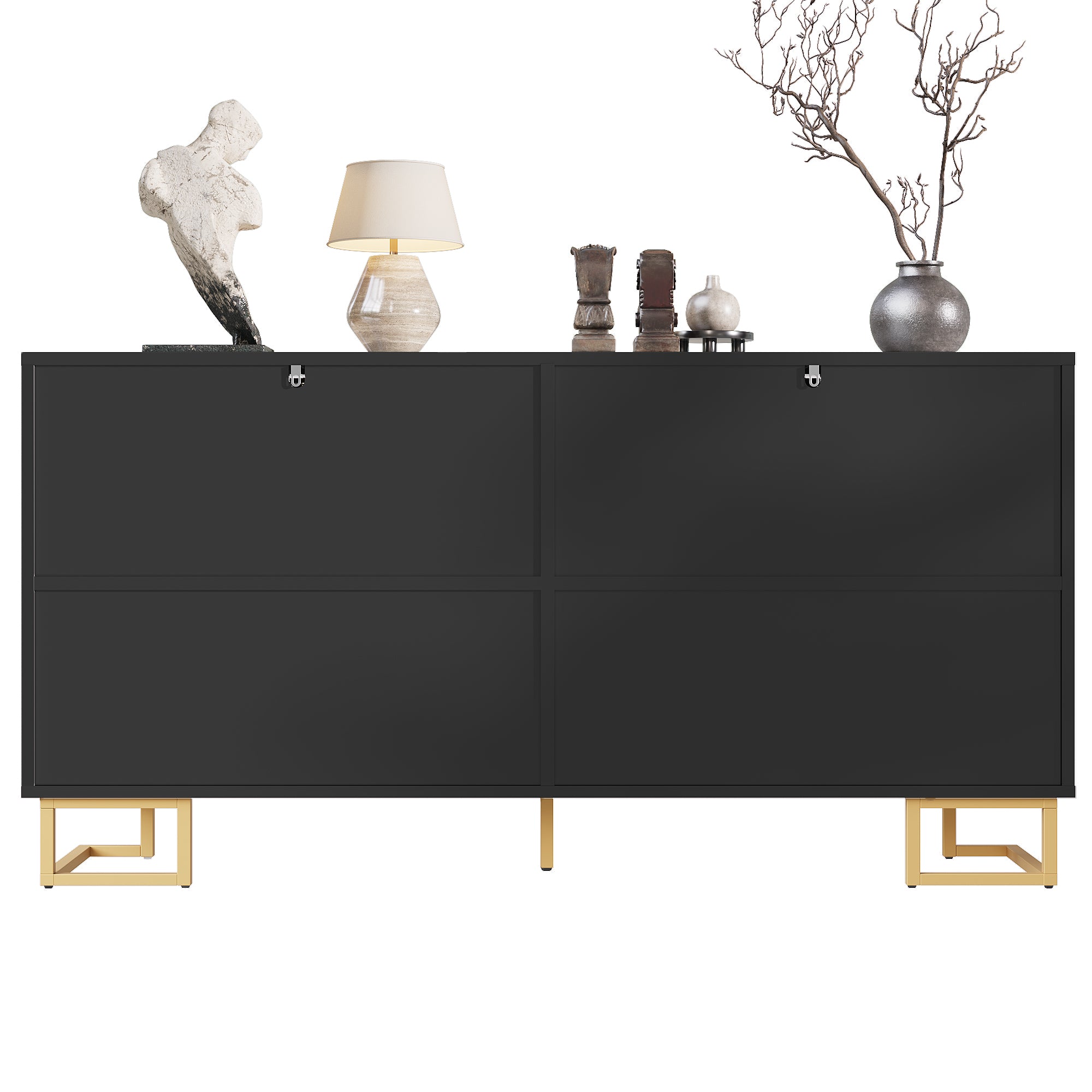 Sideboard with Geometric Design and Gold Accents, 152 x 40 x 75 cm, Black