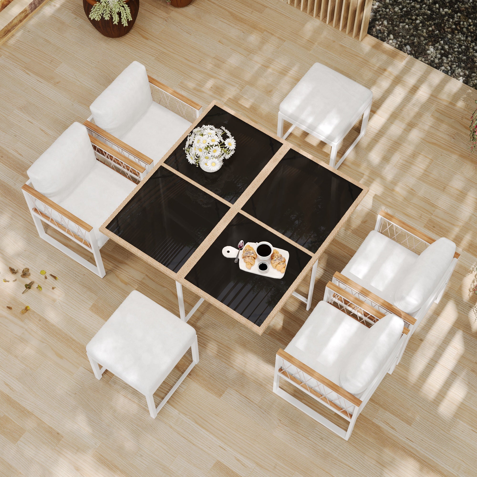 7-Piece Garden Furniture Set 6-Seater Tempered Glass WPC - Outdoor