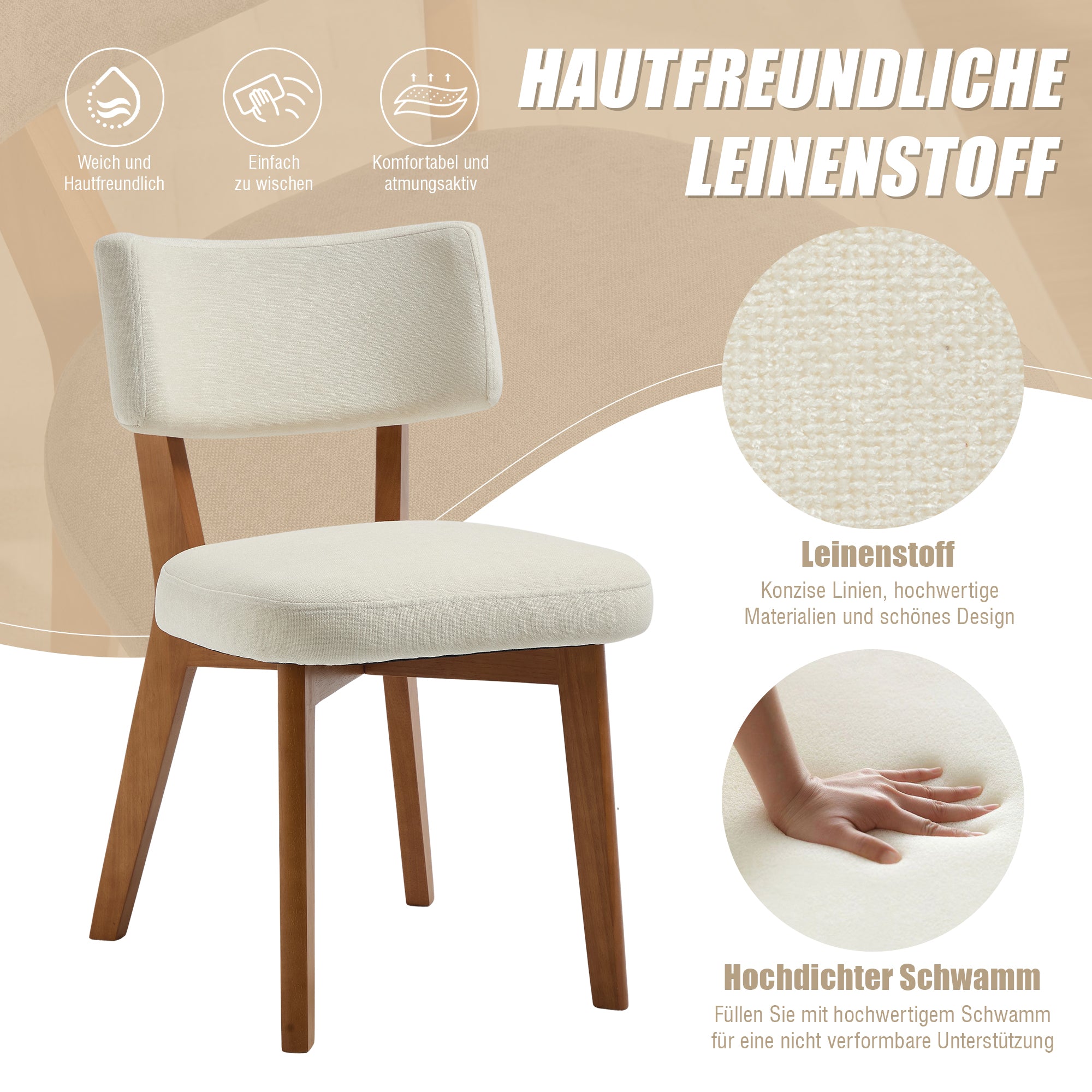 Modern Mid-Century Dining Chair Set of 2, Solid Wood Legs, Fabric Upholstered