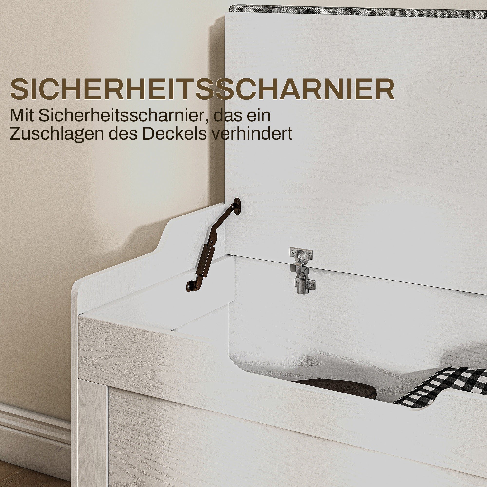 Storage Chest 103L Storage Bench Removable Seat Cushion, White