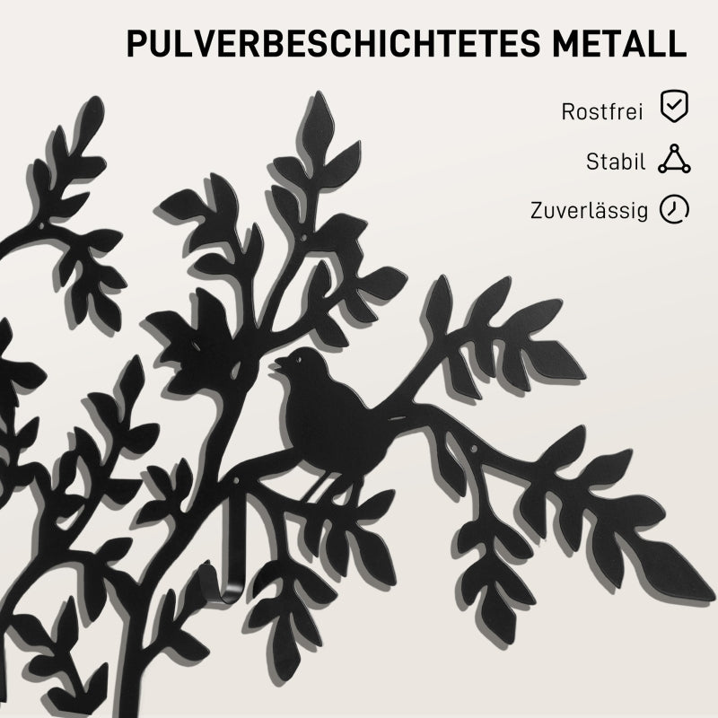 Wall-mounted Coat Rack Tree Design with Birds, Black