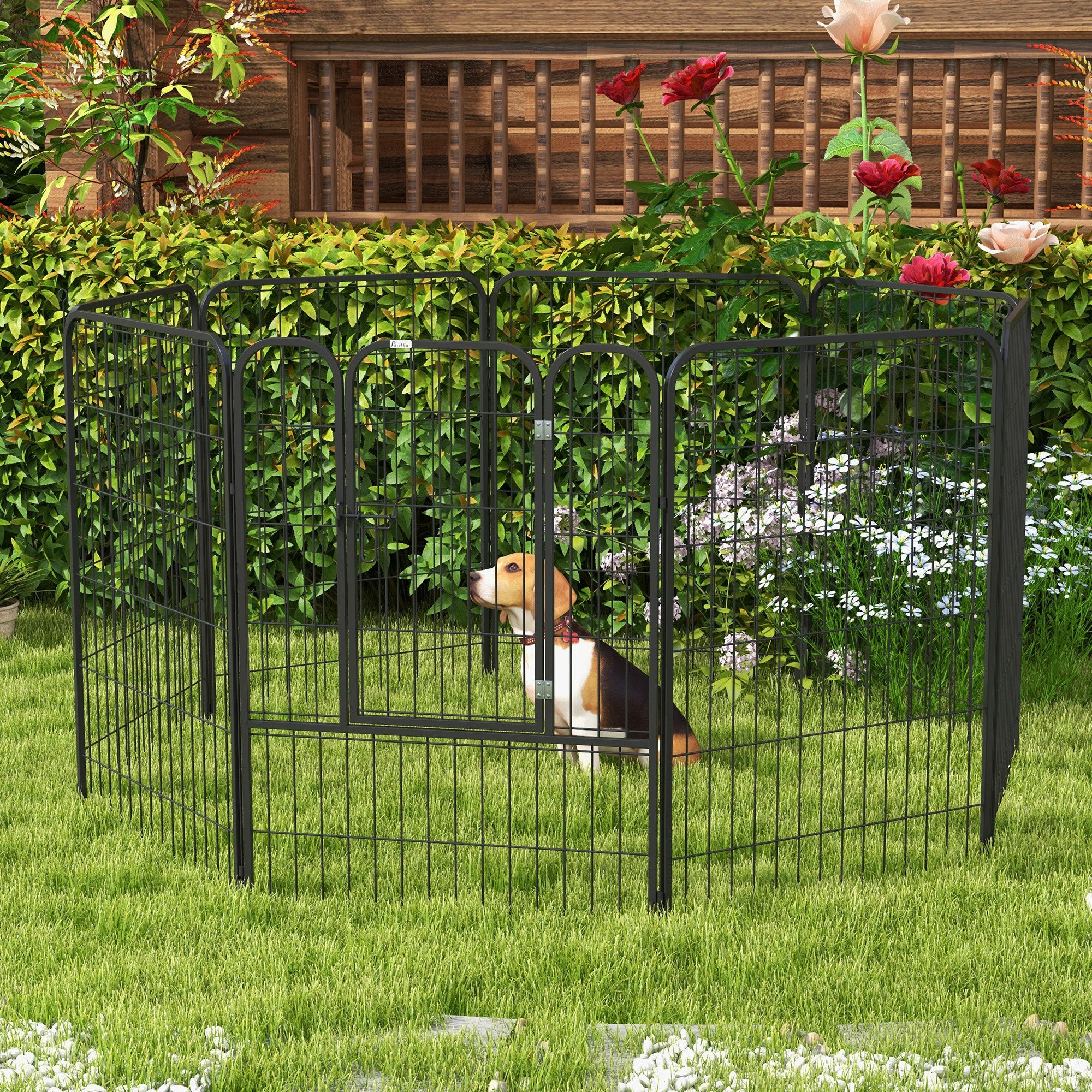 Puppy Playpen, Outdoor Enclosure, with Door, Metal Black