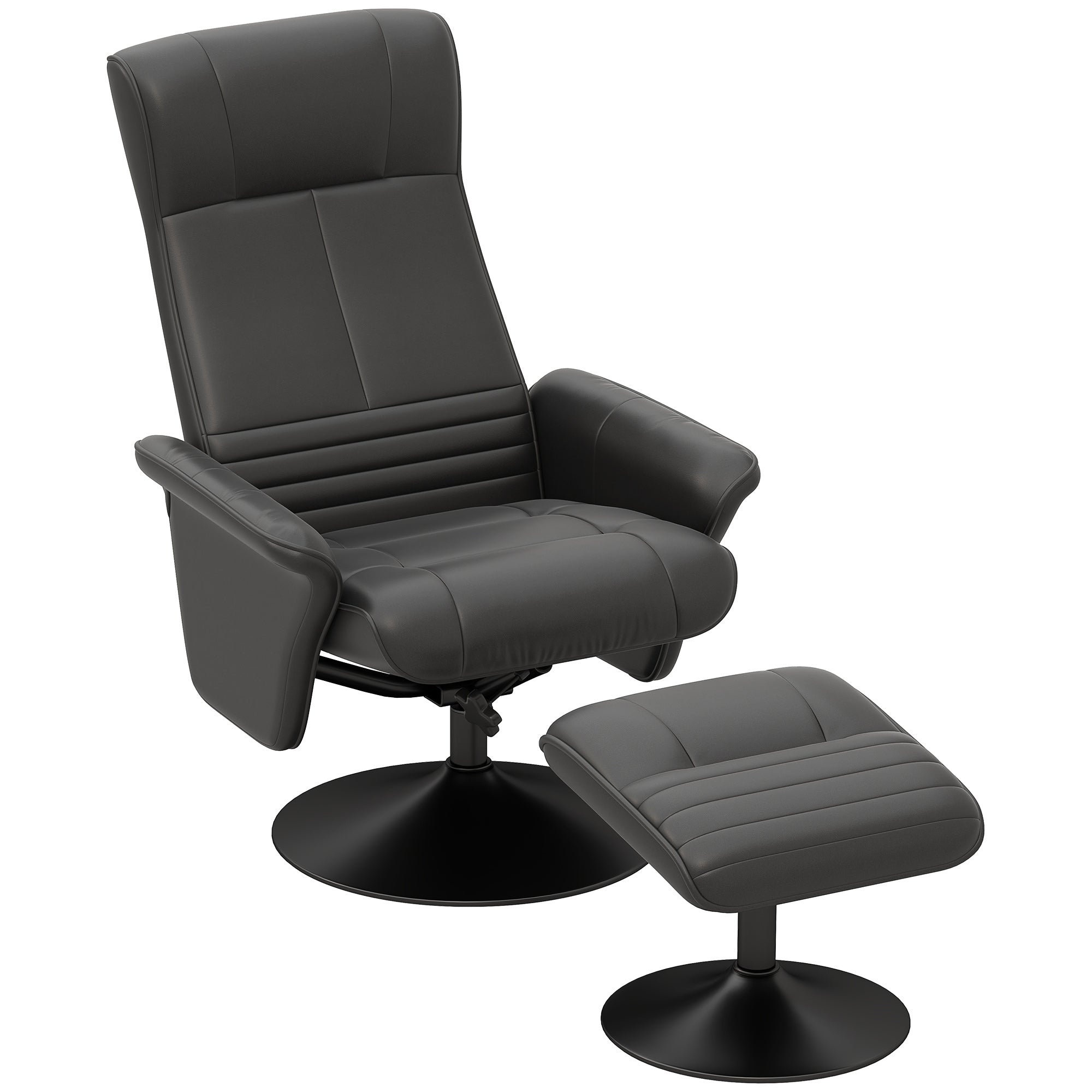 Recliner Chair with Footstool, Swivel Reclining TV, 150kg Load, Microfiber Cloth, Black