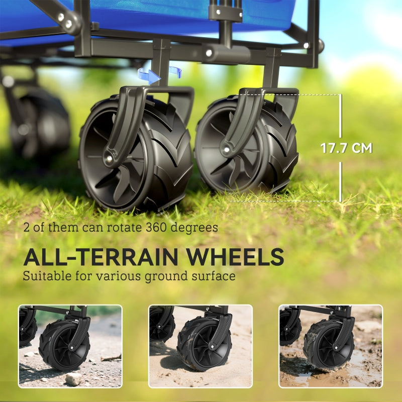 Folding Trolley Cart 4-Wheel Push Pull with Overhead Canopy, Blue