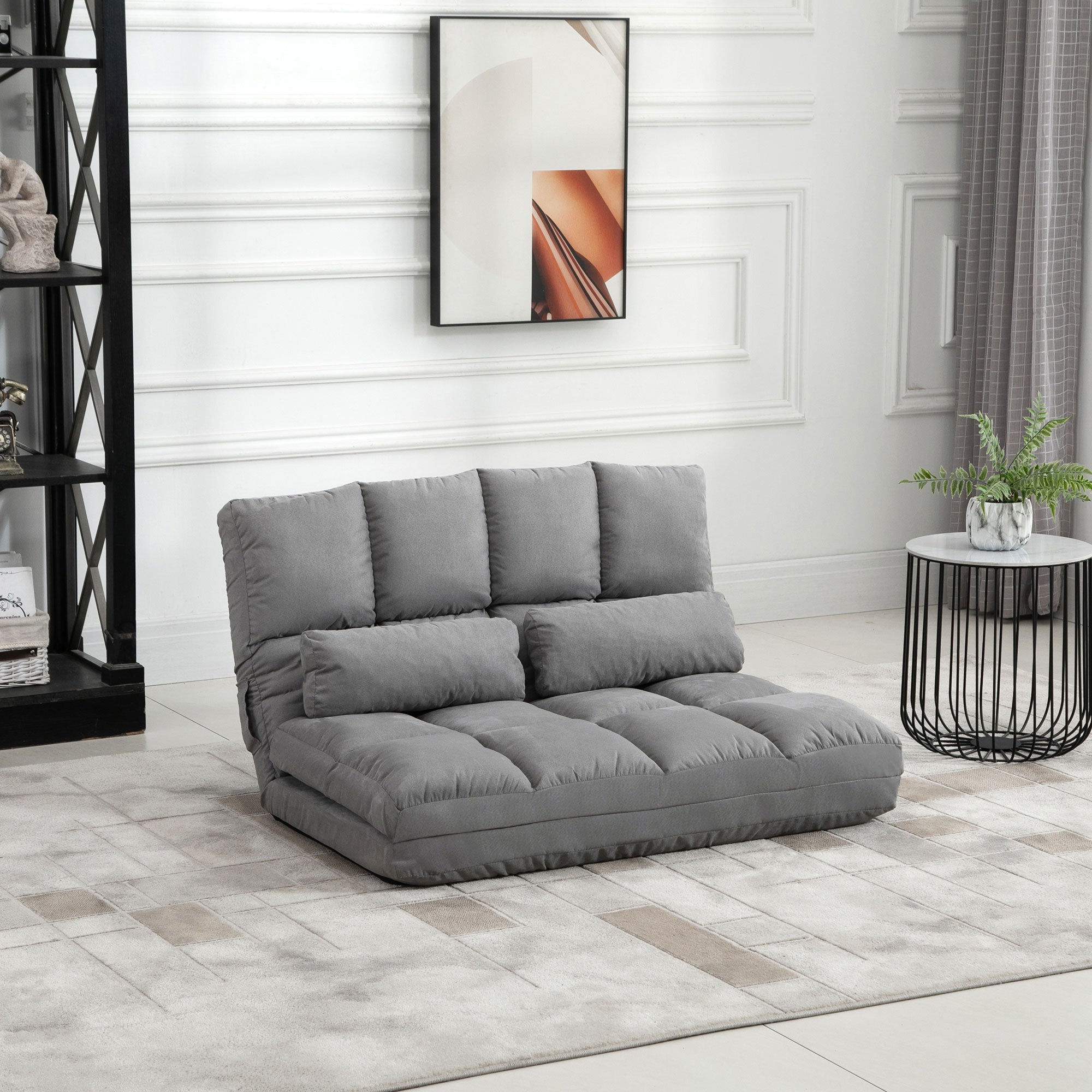 Floor Chair & Bed, Adjustable Backrest Seat Cushion, Grey Velvet & Steel