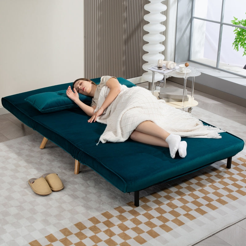 2-seater Sofa Bed, Convertible with Adjustable Backrest, Dark Green Fabric